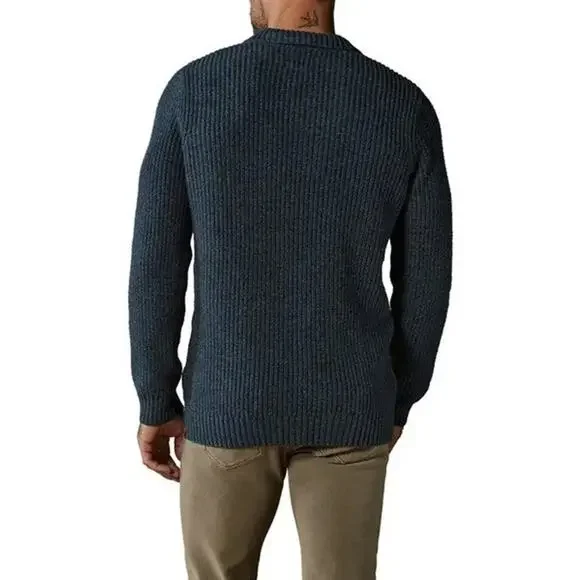 NWT The Normal Brand Marled Merino Wool Polo Sweater Steel Blue 2XL MSRP $128